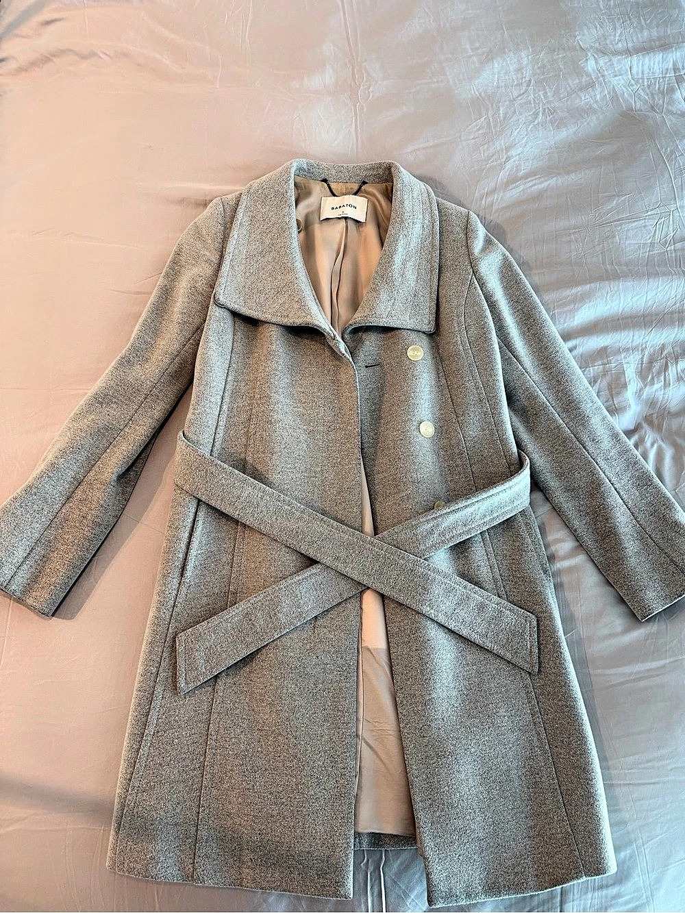 Babaton Gray Belted Trench Coat with Belt